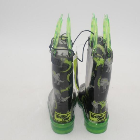 NEW Western Chief Dinosaur Light Up Rain Boots Green Pull Up Toddler Boys 5 - Picture 4 of 9